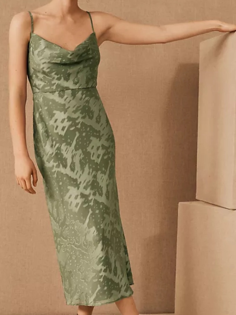 BHLDN Hutch Cali Satin Charmeuse Midi Dress Green Size 14